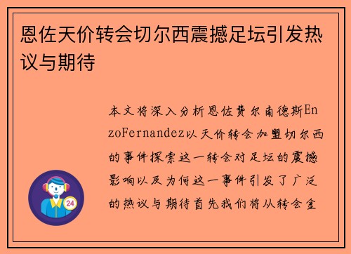 恩佐天价转会切尔西震撼足坛引发热议与期待
